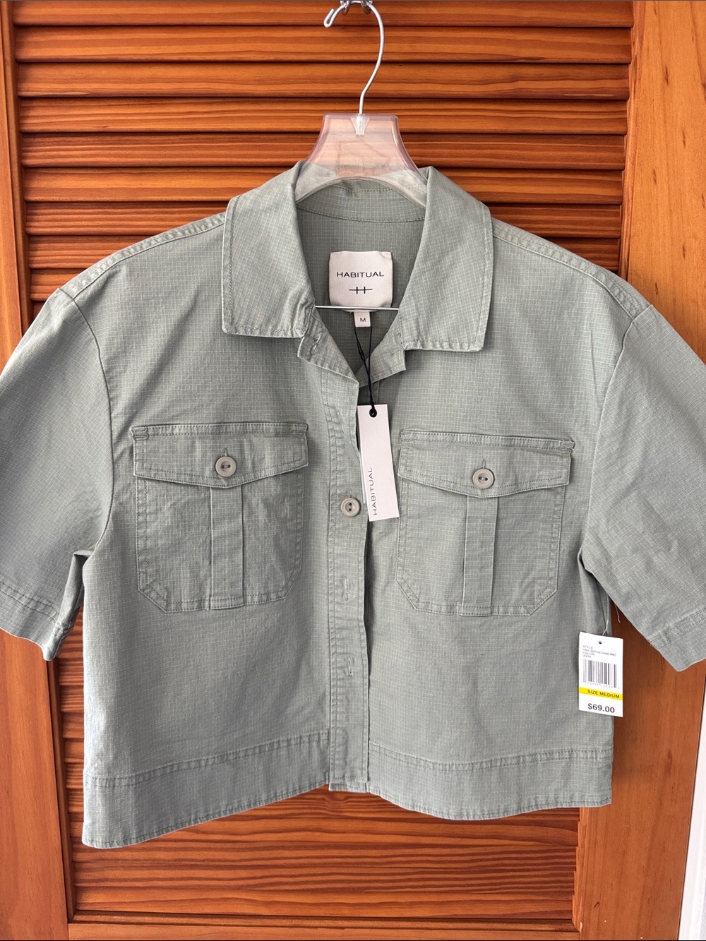 HABITUAL Cropped Short-Sleeve Utility Shirt Jacket in Jasper